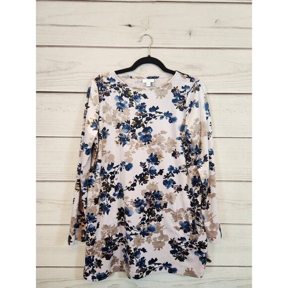 Pure J. Jill Women's Pink Floral Long Sleeve Round Neck Tunic Blouse Size Small - Picture 1 of 6